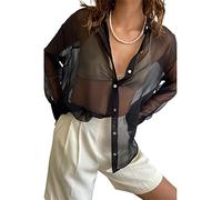 Womens Y2k Button Down See Through Blouse Shirt Long Sleeve 96s E Girls Vintage Harajuku Streetwear …