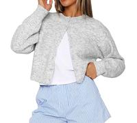 Womens Y2K Cardigan Sweaters Long Sleeve Open Front Button Down Crop Sweater Solid Knit Pullover Fall Outfits Tops (Light Gray, XL)