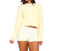 Womens Y2K Cardigan Sweaters Long Sleeve Open Front Button Down Crop Sweater Solid Knit Pullover Fall Outfits Tops (Light Yellow B, S)