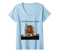 Womens Y2K Cat Funny Crying Cat Meme I Don’t Wanna Go to Work Shirt V-Neck T-Shirt
