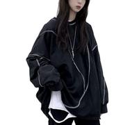Women's Y2K Dark Academia Korean Sweatshirt Gothic Harajuku Emo Alt Oversized Long Sleeve Top Punk Grunge Streetwear T-Shirt, blackone, L