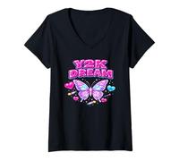 Women's Y2K Dream Butterfly Design Brings Back the Iconic Early 2000 V-Neck T-Shirt