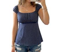 Women's Y2k Fairy Grunge Babydoll Coquette Shirt Short Sleeve Polka Dot Peplum Baby Tee Blouses Going Out Crop Tops Streetwear (A Blue, S)