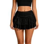 Women's Y2K Flora Lace Mini Skirt Going Out Party Rave Club Date Night Mini Skirts (G Black, S)