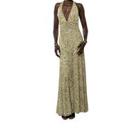 Womens Y2K Floral Halter Maxi Dress Sexy Deep V Neck Backless Sleeveless Bodycon Dress Going Out Clubwear Streetwear (Green, M)