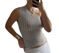 Women's Y2k Floral Tank Top One Shoulder Backless Graphic T-Shirt Sleeveless Floral Print Slim Cut Crop Tops Retro Trendy, light brown, M