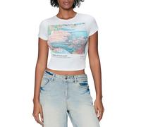 Women's Y2k Graphic Print Baby Tee Slim Summer Round Neck Showing Navel Cap Sleeve Crop Tops Slim Fit E-Girls Shirts