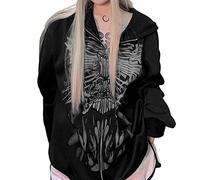 Women's Y2K Hoodie Fashion Zip Up Tops Oversized Butterfly Graphic Plain Cardigan Jacket Long Sleeve Hooded E-Girl Streetwear Sweatshirt (Color : Black, Size : S)