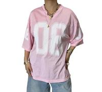 Women's Y2K Jersey T-Shirt Oversized Number Graphic V Neck Short Sleeve Summer Casual Loose Tee Tops Streetwear (Pink, M)