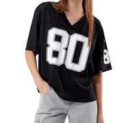 Women's Y2K Jersey T-Shirt Oversized Number Graphic V Neck Short Sleeve Summer Casual Loose Tee Tops Streetwear (B Black, XL)