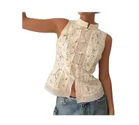 Womens Y2K Lace Cheongsam Vest Mandarin Collar Chinese Knot Buttons Crop Top Coquette Summer Going Out Tops