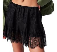 Women's Y2k Lace Half Slip Skirt Low Rise Pleated Ruffle LaceTrim Mini Skirt Layered Flowy Short Skirts Underskirt, Black, L