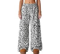 Women's Y2K Leopard Print Pajama Pants Cozy Fluffy Lounge Sleep Pants Loose Fit Wide Leg Plush Lounge Bottoms Nightwear White S