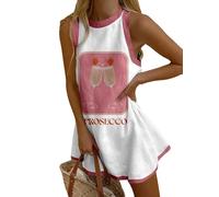 Women's Y2K Linen Tank Dress Sleeveless Scallop Trim Mini Sundress Crew Neck Solid Loose Beachwear Bikini Cover Up A-line Dresses (F-Ivory Tops, M)