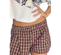 Women's Y2K Lounge Shorts Elastic Low Waist Striped Plaid Print Button Front Beach Pajama Bottoms Boxer Shorts Sleepwear (D-Coffee, L)