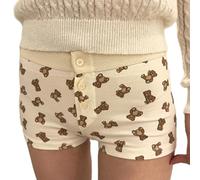 Women's Y2K Lounge Shorts Low Rise Pajama Bottoms Floral Print Cute Soft Boxer Shorts Sleep Shorts Pj Sleepwear (Za Brown Bear, XL)