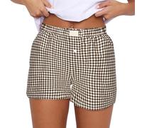 Womens Y2K Lounge Shorts - Womens Short Pyjamas Cotton Soft Cute Gingham Boxer Shorts Women Lightweight Breathe Womens Summer Shorts Loose Low Rise Running Shorts Womens Stretch Gym Shorts Womens