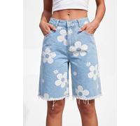 Women's Y2K Ombre Gradient Mid Rise Denim Bermuda Shorts Wide Leg Frayed Hem