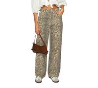Women's Y2K Oversized Baggy Leopard Print Wide Straight Leg Jeans Stretchy High Waisted Cheetah Cargo Denim Pants, Light Leopard, S