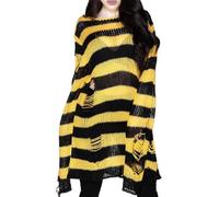 Women's Y2K Oversized Striped Sweater Long Sleeve Knitted Baggy Sweater Gothic Harajuku Loose Knit Pullover Jumper Tops Grunge Clothing(Yellow,XL)