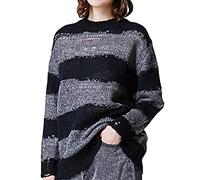 Womens Y2k Oversized Striped Sweater Long Sleeve Sweatshirt Knit Pullover Tops Aesthetics Preppy Harajuku Jumpers (A-Grey, ONE SIZE)
