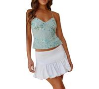 Women's Y2K Pleated Camisole Top Bowknot Front Spaghetti Strap V-Neck Lace Cropped Tops Summer Streetwear, A2 Green, S