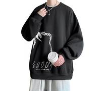 Women's Y2K Preppy Oversized Pullover Cutecore Cat Letter Sweatshirt Aesthetics Round Neck Long Sleeve Clothing, Black, Medium