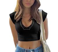 Womens Y2K Print Crop Tops Graphic Letter Print Summer Short Sleeve Tee T-Shirts E-Girls Teen Aesthetic Top Streetwear