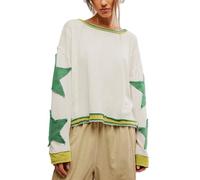 Women's Y2k Pullover Sweatshirt Oversize Crew Neck Retro Star Graphic Pullover Top Streetwear, Green Star, XL