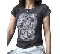 Women's Y2K Skeleton Print Crop Tops Short Sleeve Graphic Print E Girls Harajuku Gothic T-Shirt Slim T Streetwear, b, M