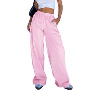Women's Y2K Striped Linen Palazzo Pants - Loose Leisure Checked Wide Leg With Elastic Waist and Drawstring - Comfortable Casual Lounge Pyjama for Sleeping and Streetwear