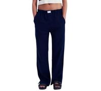 Women's Y2K Striped Linen Palazzo Pants - Loose Leisure Checked Wide Leg With Elastic Waist and Drawstring - Comfortable Casual Lounge Pyjama for Sleeping and Streetwear