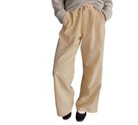 Women's Y2K Striped Linen Pants Loose Leisure Pants Checked Palazzo Pants with Elastic Waist Casual Wide Leg Pyjama Pants Lounge Pants Comfortable Drawstring Pants Casual Sleeping Pants Streetwear