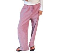 Women's Y2K Striped Linen Pants Loose Leisure Pants Checked Palazzo Pants with Elastic Waist Casual Wide Leg Pyjama Pants Lounge Pants Comfortable Drawstring Pants Casual Sleeping Pants Streetwear
