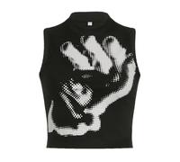 Women's Y2K Summer Crop Top Vest Sleeveless Crew Neck Cropped Camisole Aesthetic Tight Tank Tops Butterfly Portrait Print 90s E-Girl Streetwear, black, Large