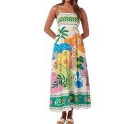 Womens Y2k Sundress Long Boho Floral Backless Maxi Dress Graffiti Print a Line Square Neck Spaghetti Strap Dresses Festival Women's Sun Dress Flowy Swing Holiday Beach Vintage Party Dresses UK Sales