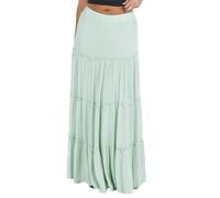 Women's Y2K Tiered Ruffle Long Skirts Elastic High Waist Floral Print Flowy Skirts Solid Color Big Swing Casual Skirts (A-Green, L)