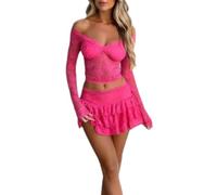 Womens Y2K Two Piece Tie Dye Summer Skirt Set Girls Sexy Halter Neck Patchwork Tops+A-Line Bodycon Skirt 2Pcs Streetwear (A Rose Set 2, L)