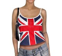 Women's Y2k Union Jack Tank Top Summer Spaghetti Straps Backless Slim Fit Basic Crop Camisole Aesthetic Clothes (A-Blue, M)