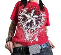 Women's Y2k Vintage Graphic Print T Shirt Gothic Short Sleeve Crewneck Crop Tee Top Aesthetic Grunge Shirts Casual Summer Blouses Streetwear (Red Star, M)