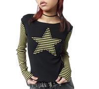 Women's Y2K Vintage Graphic Ribbed Long Sleeve Grunge Streetwear Top | Soft Ribbed Knit, Vintage Graphic Print, Y2K Fairy Grunge Gothic Style, Relaxed and Slim Fit Options, Casual Alt Daily Wear