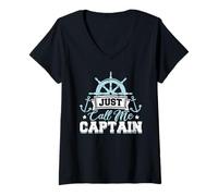Women's Yacht Skipper Boater Boating Boat Just Call me Captain V-Neck T-Shirt