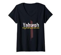 Womens Yahweh Every Breath Speaks His Name Christian Cross Design V-Neck T-Shirt