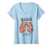 Women's Yahweh Our Very Breath Speaks His Name Floral Lung Christian V-Neck T-Shirt