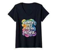 Womens Yahweh’s Eyes Strengthen The Faithful 2 Chron 16:9 V-Neck T-Shirt
