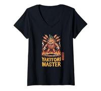 Womens Yakitori Master Funny Japanese Kanji Hanko Stamp Souvenir V-Neck T-Shirt