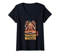 Womens Yakitori Master Funny Japanese Kanji Hanko Stamp Souvenir V-Neck T-Shirt