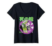 Womens Yami Kawaii Japanese Juice Anime Kpop Y2K Scull V-Neck T-Shirt