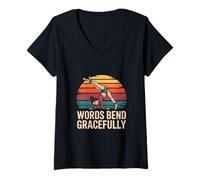Womens Yapper SLP Retro Gymnastics Language Speech Therapy V-Neck T-Shirt
