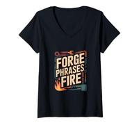 Womens Yapper SLP Vintage Retro Speech Therapy Quote Fire Forge V-Neck T-Shirt